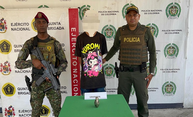 En Barrancabermeja fue capturado “Brayan” con una granada de fragmentación.