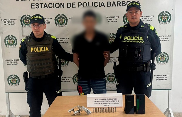 Capturado en Barbosa un ciudadano con arma de fuego y antecedentes por fuga y homicidio
