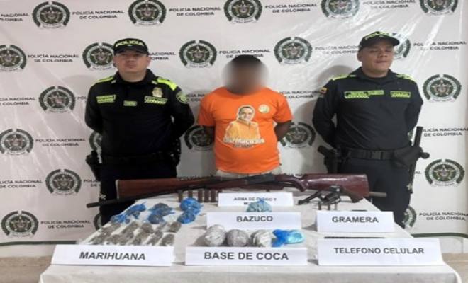 Capturado un hombre con armas y más de 700 gramos de clorhidrato de cocaína en operativo en Cesar