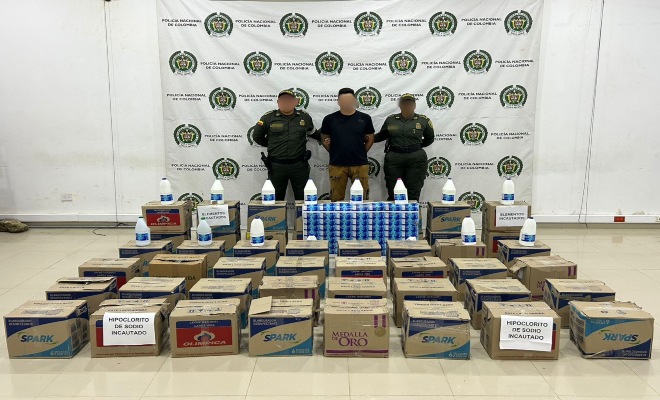 Más de 300 botellas de hipoclorito listas para el comercio ilegal fueron incautadas en Montería