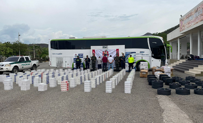 Incautaci&oacute;n de 20.000 cajetillas de cigarrillos ilegales en la ciudad de Santa Marta.