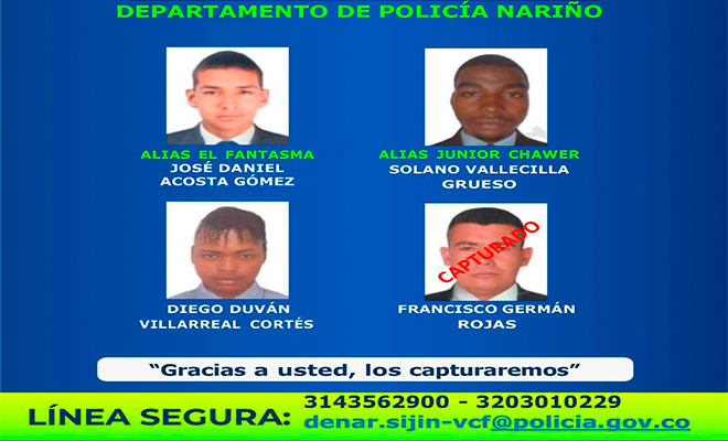 Volante los más buscados del Departamento de Nariño