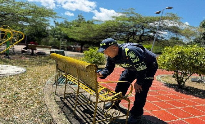 Policía Metropolitana de Cúcuta y aliados realizan jornada comunitaria de recuperación del parque principal en Los Patios