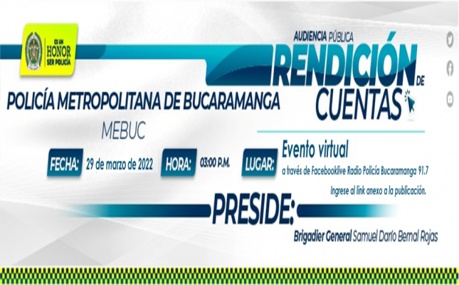Policía Metropolitana de Bucaramanga invita a su Audiencia Pública de Rendición de Cuentas
