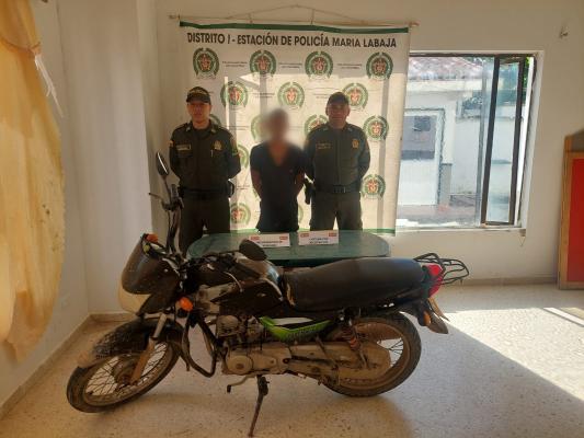 Captura por receptación y recuperación de motocicleta en Maria la Baja
