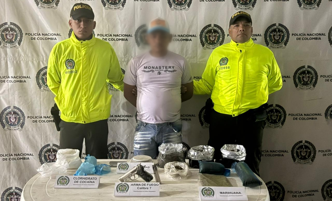 Capturado hombre de 34 años por porte de arma de fuego y fabricación de estupefacientes.