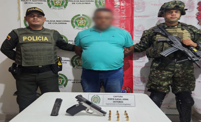 La Policía del Magdalena captura en flagrancia a hombre por porte ilegal de armas