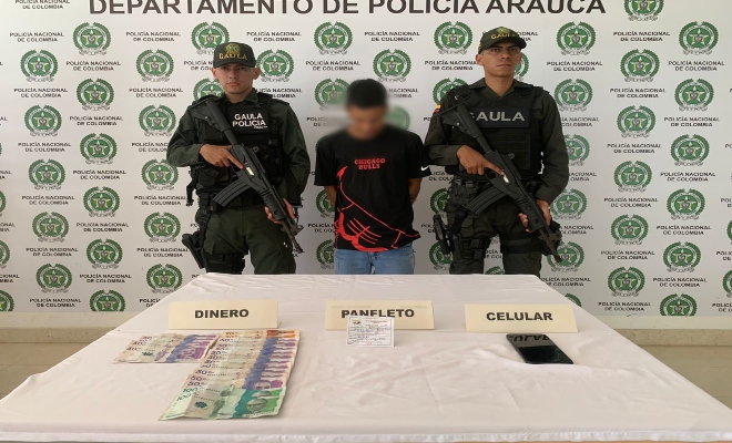 El Grupo de Gaula ejecutaron actividad operacional mediante “PLAN ENTREGA” cuando este sujeto recibía la suma de 20 millones de pesos exigidos a un empresario del municipio de Arauca