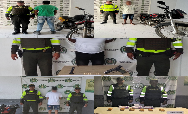 Tres motocicletas inmovilizadas droga y arma traumática incautada.