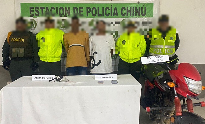 Policia captura a dos hombres con arma de fuego en zona rural de chinú