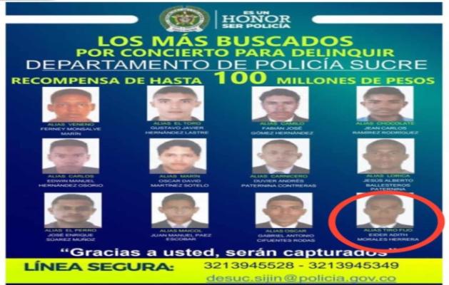 Cartel de los mas buscados en Sucre 