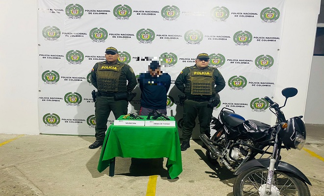 Capturado con pistola calibre 9 milímetros con 5 cartuchos