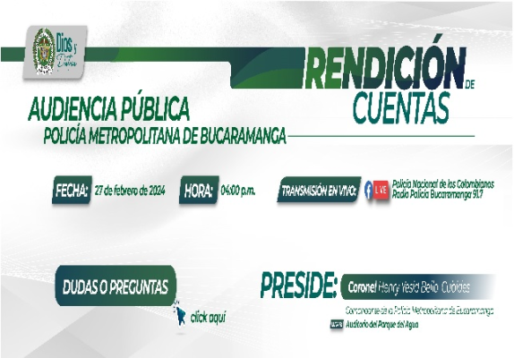 La Policía Metropolitana de Bucaramanga invita a su Audiencia Pública de Rendición de Cuentas 2023