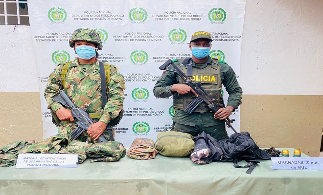 Policía y Ejército Nacional hallan material de intendencia y dos granadas