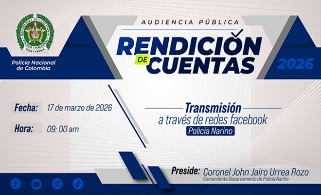 Banner audiencia pública de rendición de cuentas del Departamento de Policía Nariño