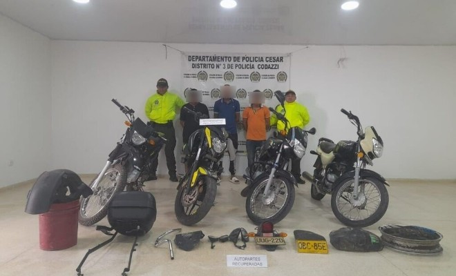 Tres personas capturadas dedicas al hurto de motocicletas